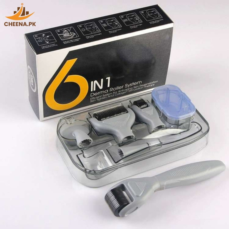 6-in-1 Titanium Microneedle Derma Roller Kit: Face, Beard, Hair Growth, Skin Rejuvenation