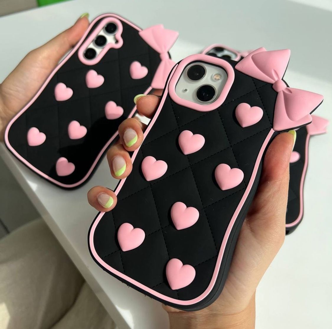 Iphone Pink Heart Bow Silicone Mobile Cases