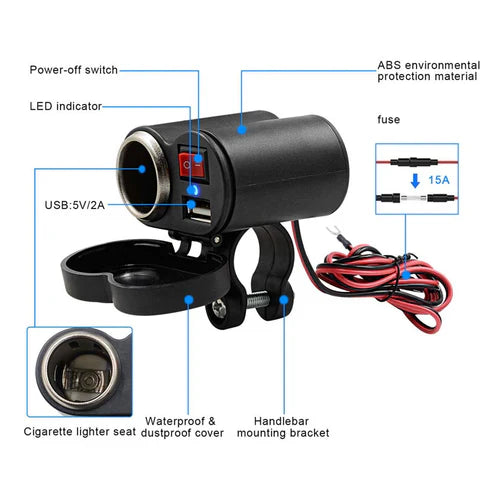 Motorcycle USB Charger Socket & Lighter
