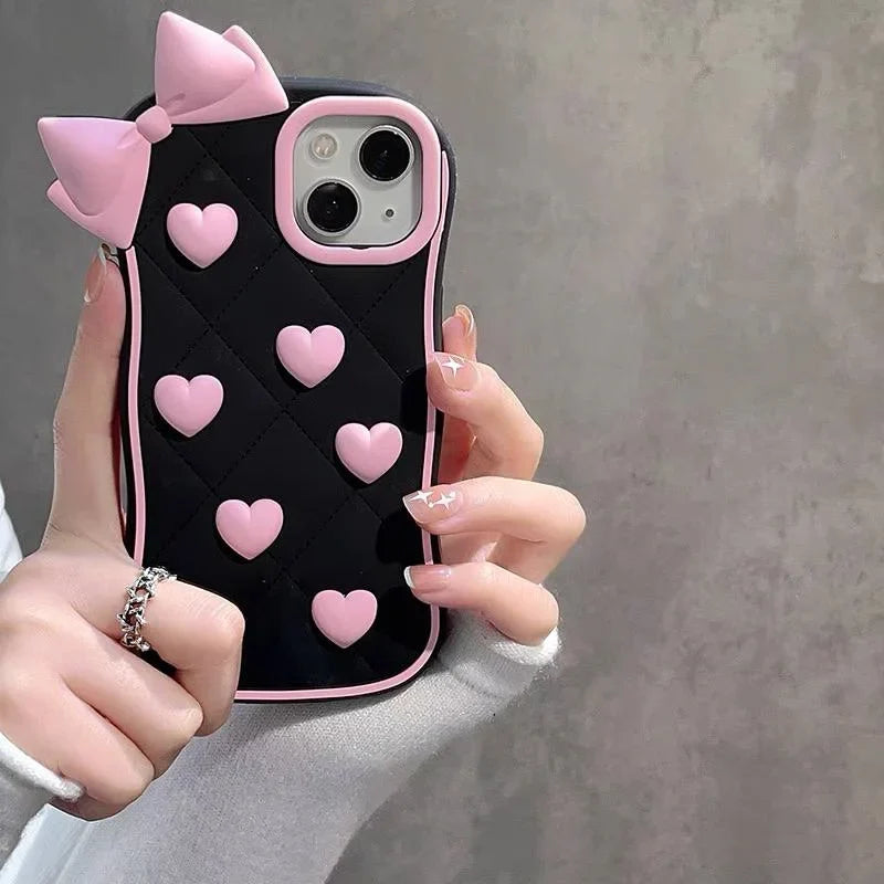 Iphone Pink Heart Bow Silicone Mobile Cases