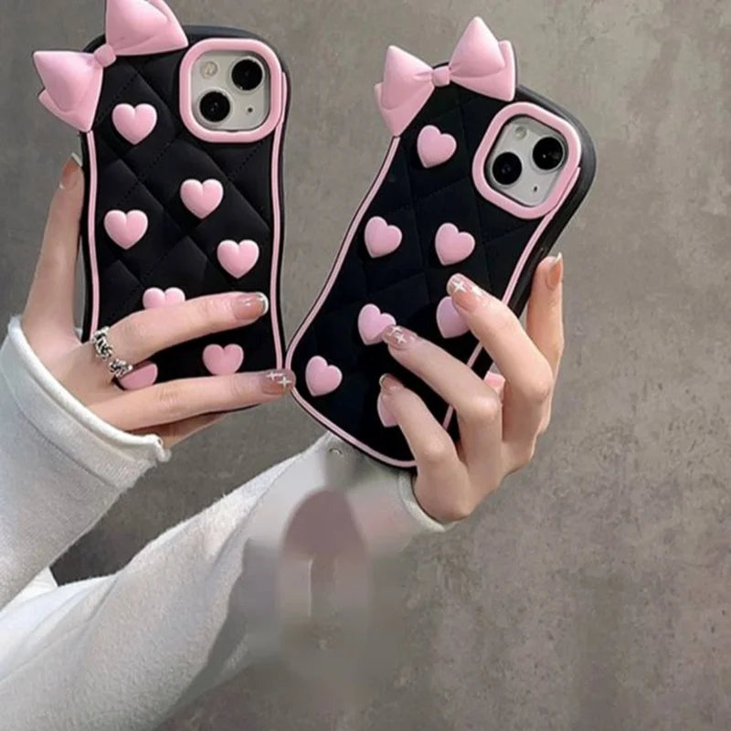 Iphone Pink Heart Bow Silicone Mobile Cases