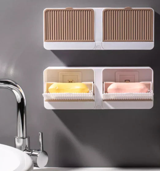 Wall Mounted Soap Dish Tray Holder with Lid Cover