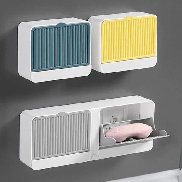 Wall Mounted Soap Dish Tray Holder with Lid Cover