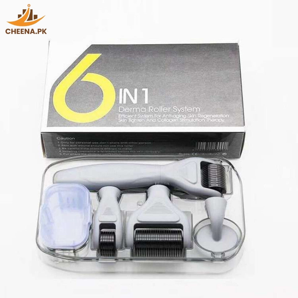 6-in-1 Titanium Microneedle Derma Roller Kit: Face, Beard, Hair Growth, Skin Rejuvenation