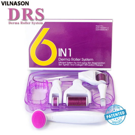 6-in-1 Titanium Microneedle Derma Roller Kit: Face, Beard, Hair Growth, Skin Rejuvenation