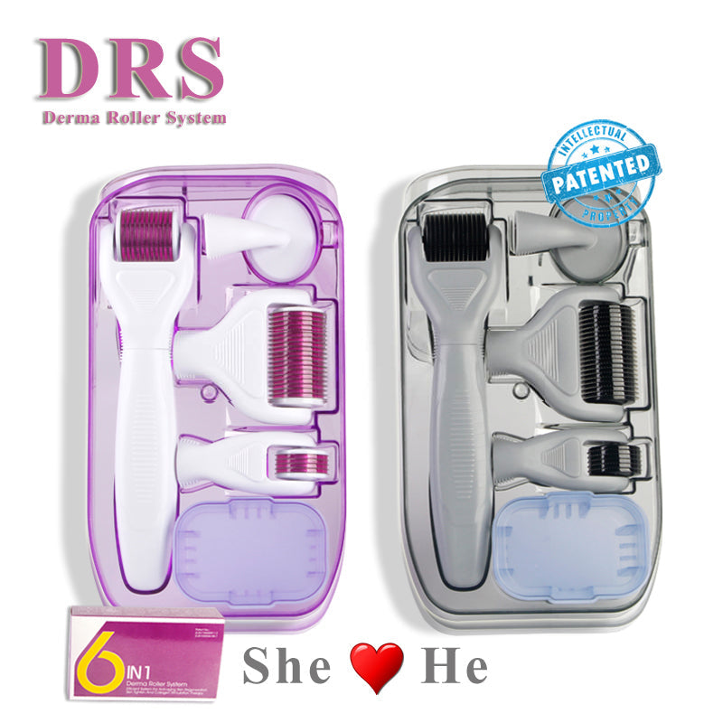 6-in-1 Titanium Microneedle Derma Roller Kit: Face, Beard, Hair Growth, Skin Rejuvenation