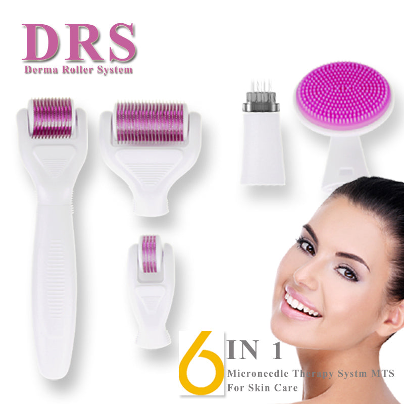 6-in-1 Titanium Microneedle Derma Roller Kit: Face, Beard, Hair Growth, Skin Rejuvenation