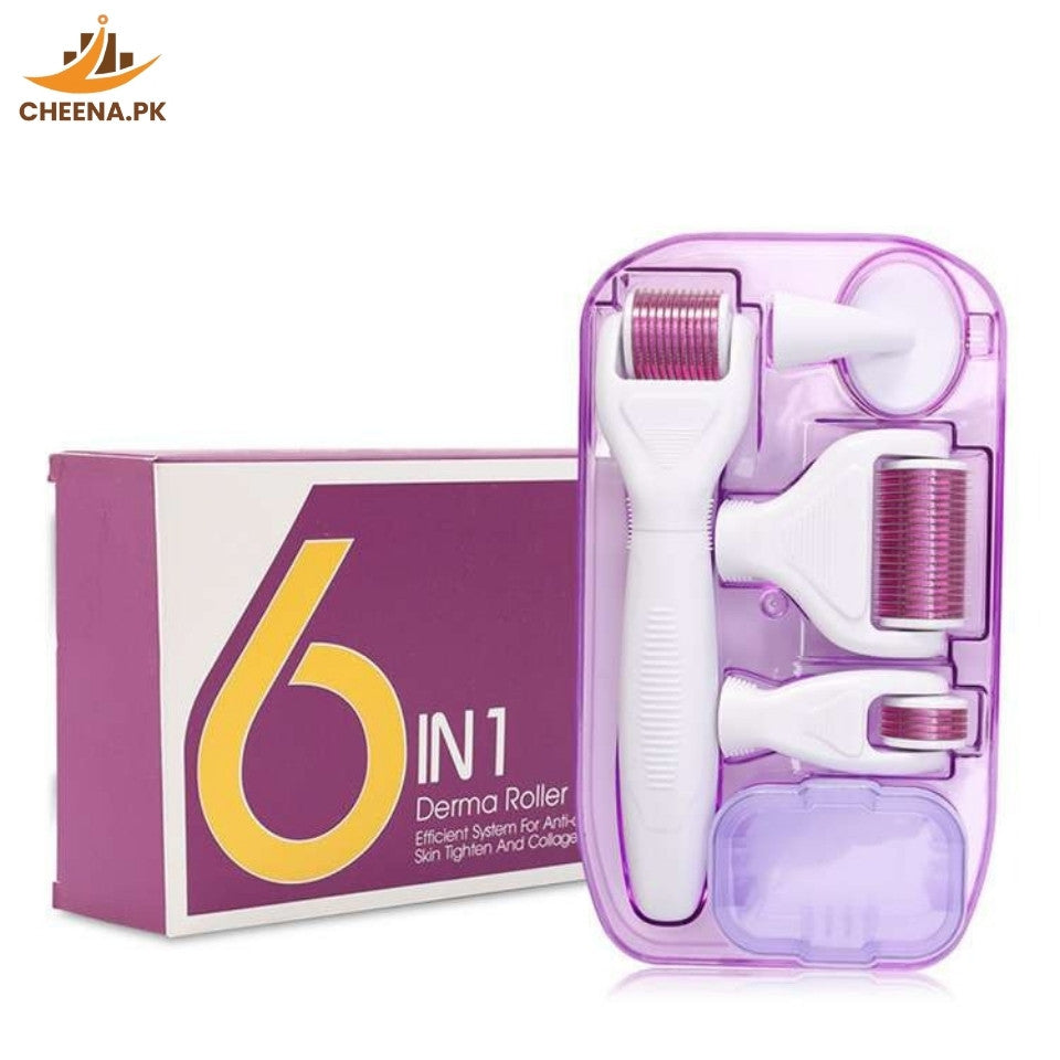 6-in-1 Titanium Microneedle Derma Roller Kit: Face, Beard, Hair Growth, Skin Rejuvenation