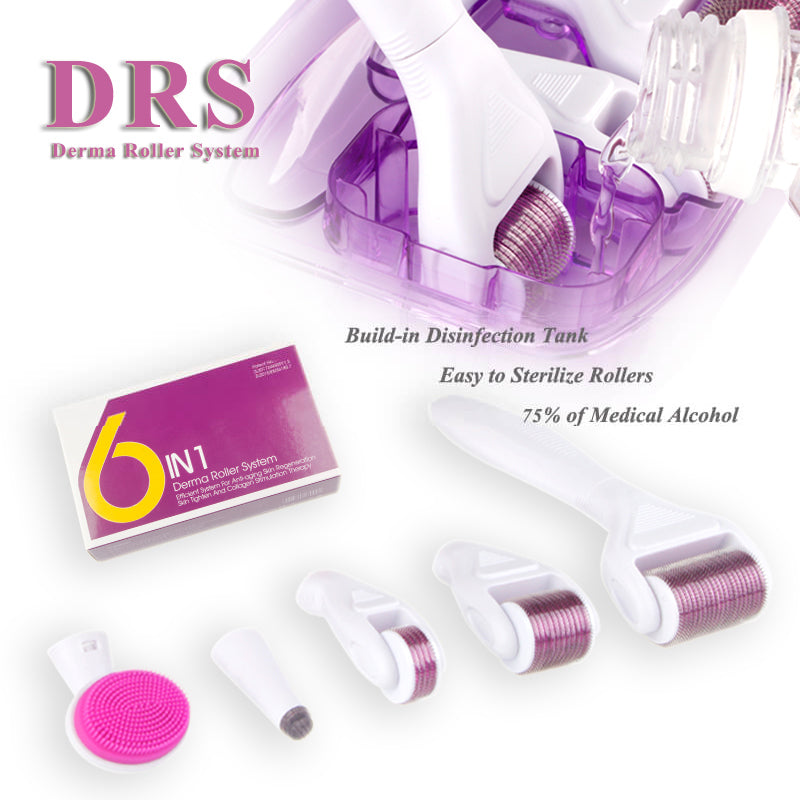 6-in-1 Titanium Microneedle Derma Roller Kit: Face, Beard, Hair Growth, Skin Rejuvenation