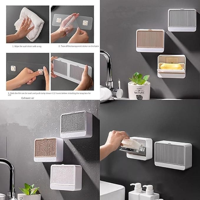 Wall Mounted Soap Dish Tray Holder with Lid Cover