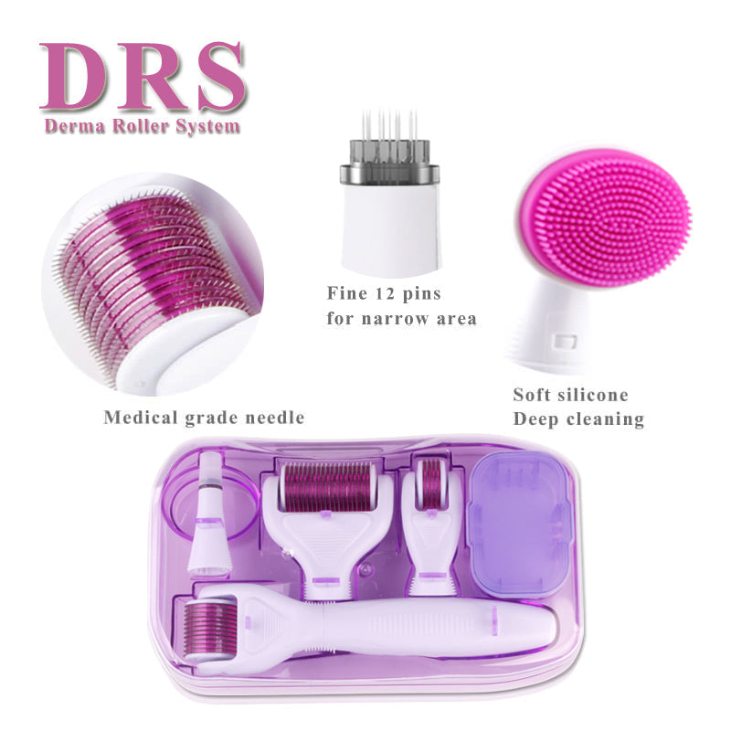 6-in-1 Titanium Microneedle Derma Roller Kit: Face, Beard, Hair Growth, Skin Rejuvenation