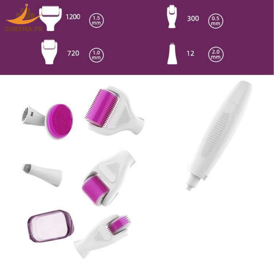 6-in-1 Titanium Microneedle Derma Roller Kit: Face, Beard, Hair Growth, Skin Rejuvenation