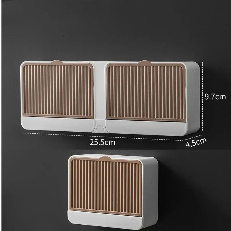 Wall Mounted Soap Dish Tray Holder with Lid Cover