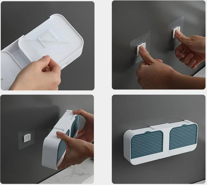 Wall Mounted Soap Dish Tray Holder with Lid Cover